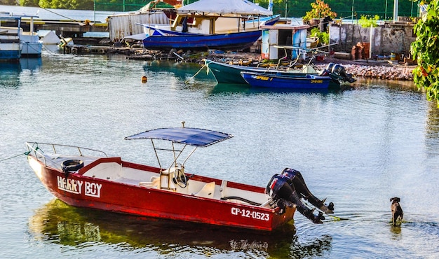 Blick auf ein rotes Schnellboot im Wasser