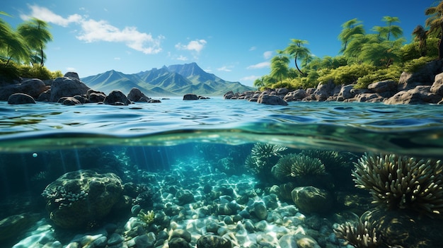 Blick auf eine Insel vom Wasser aus