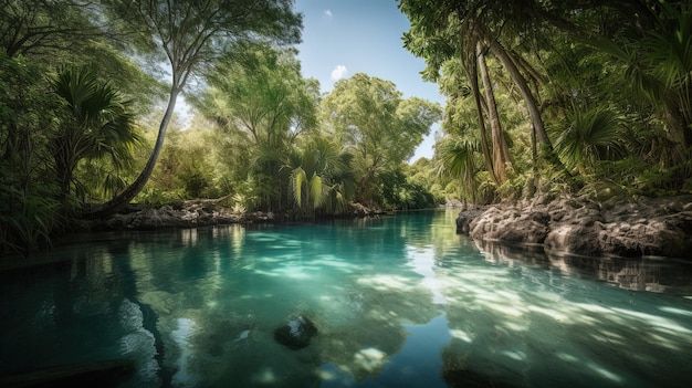 Blick auf einen Fluss im tropischen Dschungel