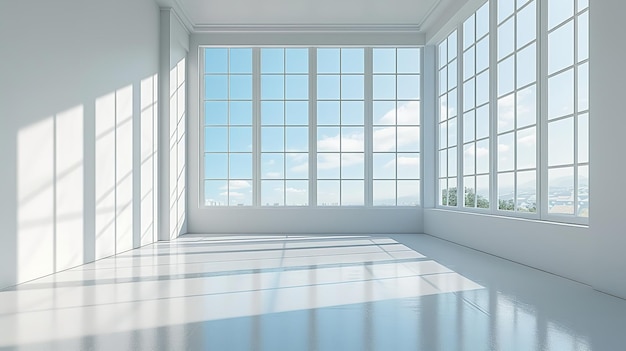 Blick auf einen weißen leeren Raum aus dem Fenster Generative Ai