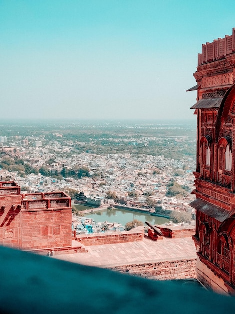 Blick auf Jodhpur City von Mehrangarh Fort im indischen Bundesstaat Rajasthan UNESCO-Weltkulturerbe