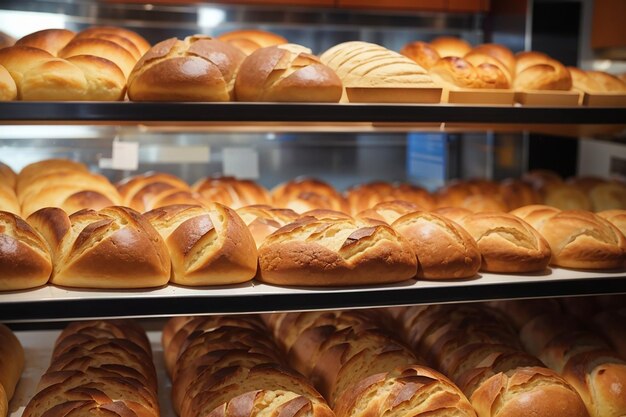 Blick auf köstliches gebackenes Brot in der Konditorei