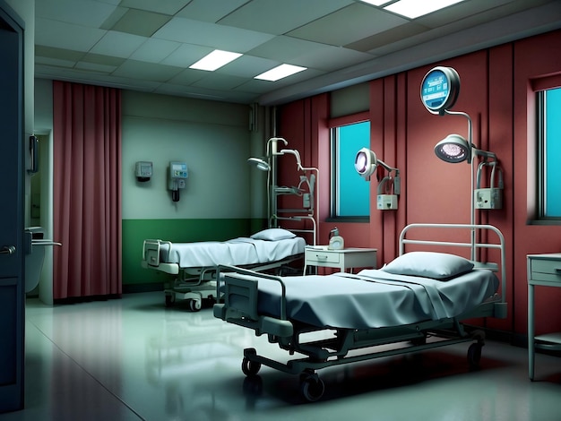 Blick auf leere Betten in einer Notaufnahme in einem Krankenhaus