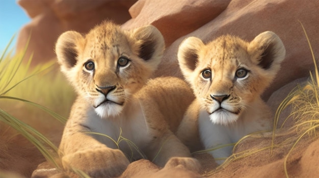 Blick auf Löwenbabys in freier Wildbahn