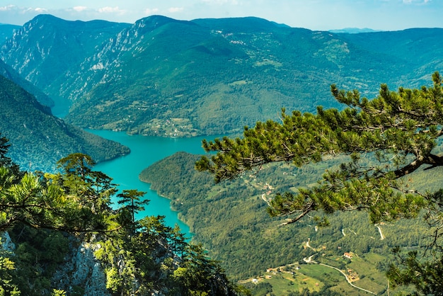 Blick auf Perucac See und Fluss Drina vom Tara Berg in Serbien