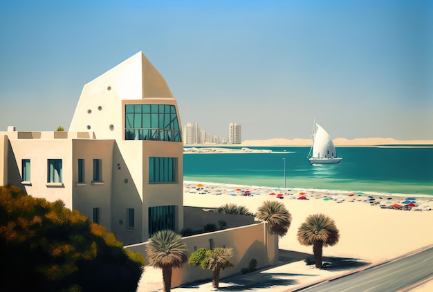 Blick auf zeitgenössische Strukturen von einem Haus am Strand von Jumeirah