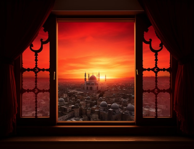 Blick aus dem Fenster auf die Stadt Istanbul Türkei bei Sonnenuntergang