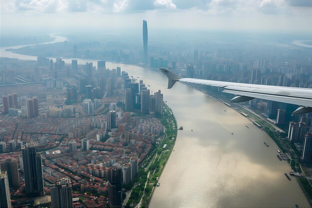 Foto blick aus dem flugzeug auf den jiangnan-fluss