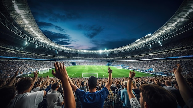 Blick ins Fußballstadion mit Fans beim Stadionspiel und Publikumsfeier