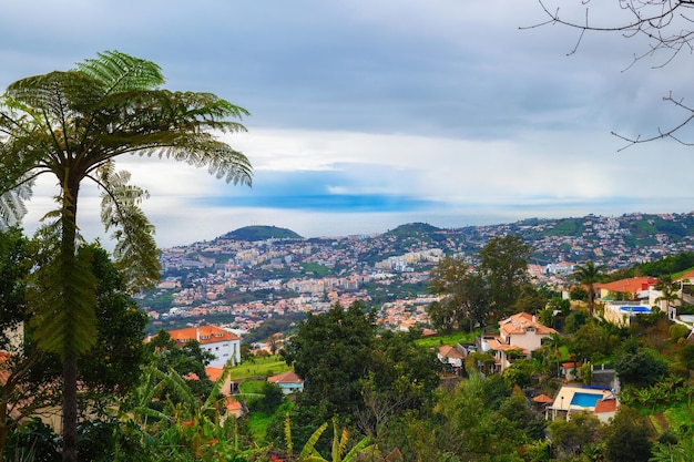 Blick über die Stadt Funchal von Monte Palace Gardens in Madeira Portugal