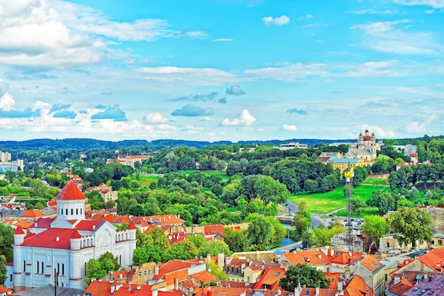 Blick von den Dächern auf die Kathedrale der Gottesgebärerin und die Altstadt von Vilnius in Litauen