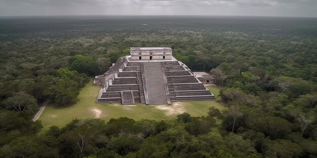 Blick von der Höhe der alten Maya-StadtLuftaufnahme Panoramaaufnahme Generative KI