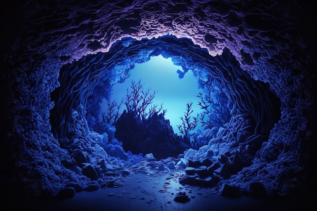 Blick von der Höhle zum SternenhimmelSchöne magische fantastische Illustration Geheimnisvolle magische KI