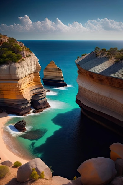 Blick von oben auf den felsigen Strand Cliff Black Sea Crimea