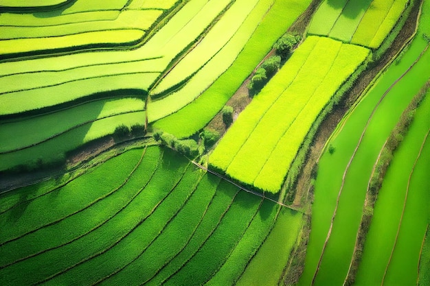 Blick von oben auf ein terrassiertes Reisfeld in Bandung West Java Indonesiengenerative ai