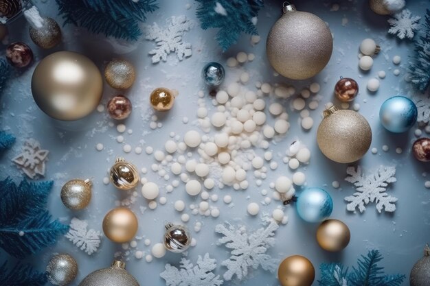 Foto blick von oben auf eine schneefläche mit weihnachtsmotiven, die mit generativer ki-technologie erstellt wurden