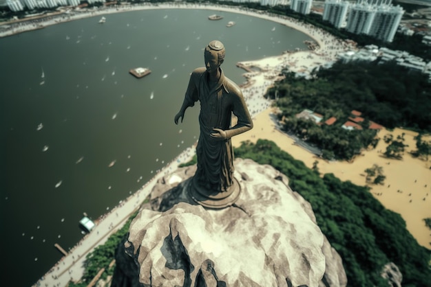 Blick von oben auf eine Statue auf dem Berg, dem beliebtesten lokalen Ort