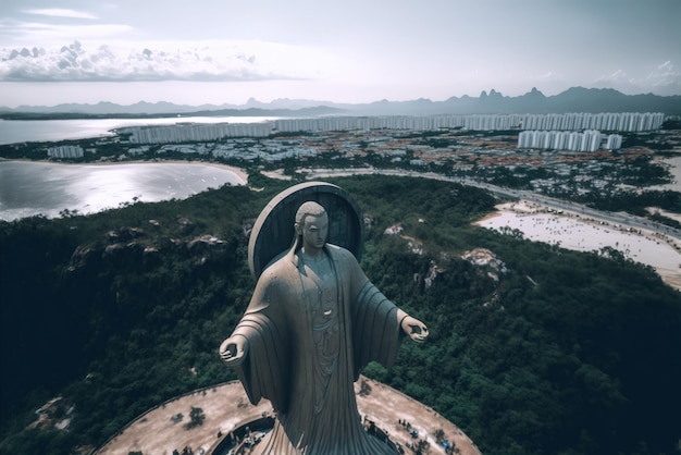 Blick von oben auf eine Statue auf dem Berg, dem beliebtesten lokalen Ort