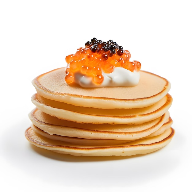 Los blini rusos son tortitas finas que se sirven con crema agria de caviar