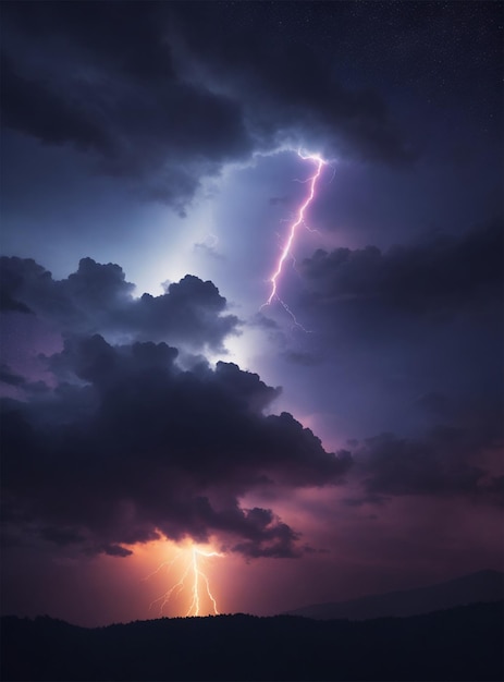 Foto blitze am nachthimmel. gewitter