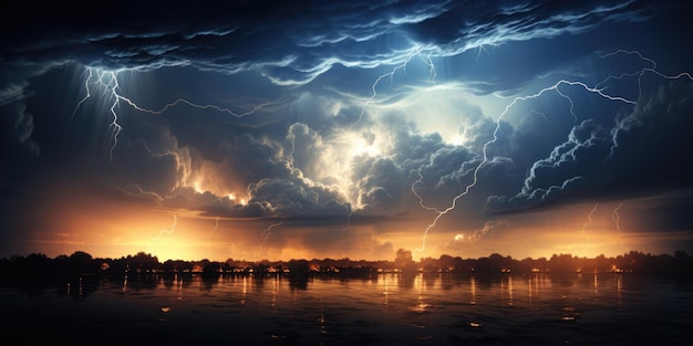 Blitze aus einer Gewitterwolke in der Nacht, einige Blitze während eines Gewitters. Generative KI