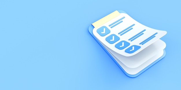 Bloc de notas en fondo azul 3D Render