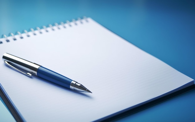 Bloc de notas sobre una mesa con bolígrafo antes de cumplir con el concepto de negocio en tono azul con espacio de copia