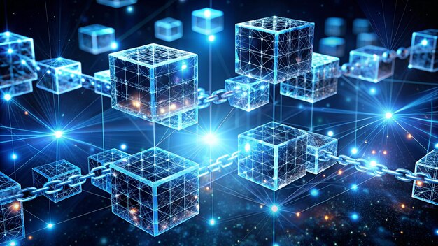Blockchain Abstract Una fascinante representación en 3D de una red blockchain