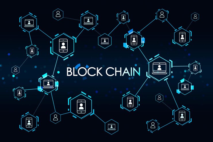 Blockchain-Hologramm-Darstellung Konzept der Kryptowährung und des digitalen Geldes 3D-Rendering