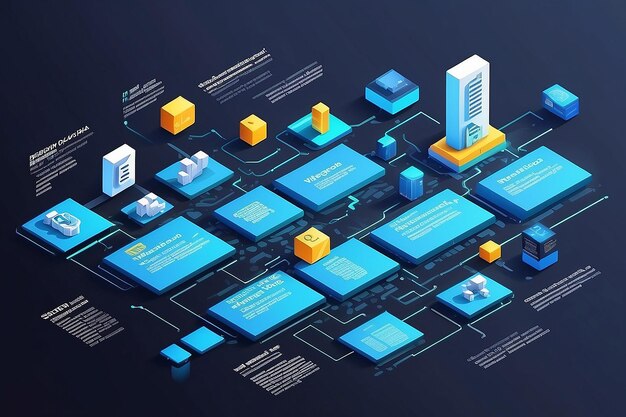 Blockchain-Konzept-Slider-Banner-Design mit isometrischer Blockkettenillustration und Textvektorillustration