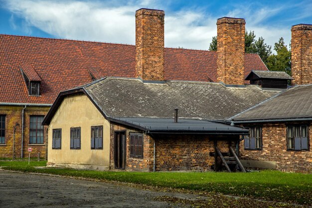 Bloco de casas de tijolos judaicas Auschwitz campo de concentração de Birkenau Polônia