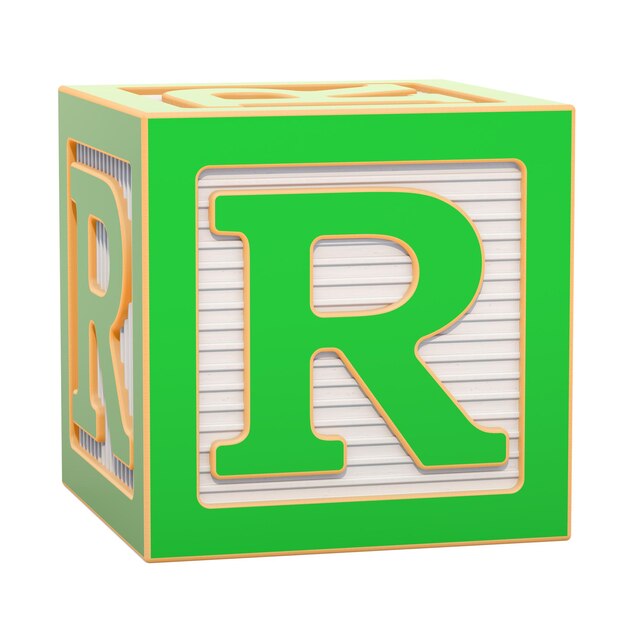 Bloco de madeira do alfabeto ABC com renderização 3D da letra R