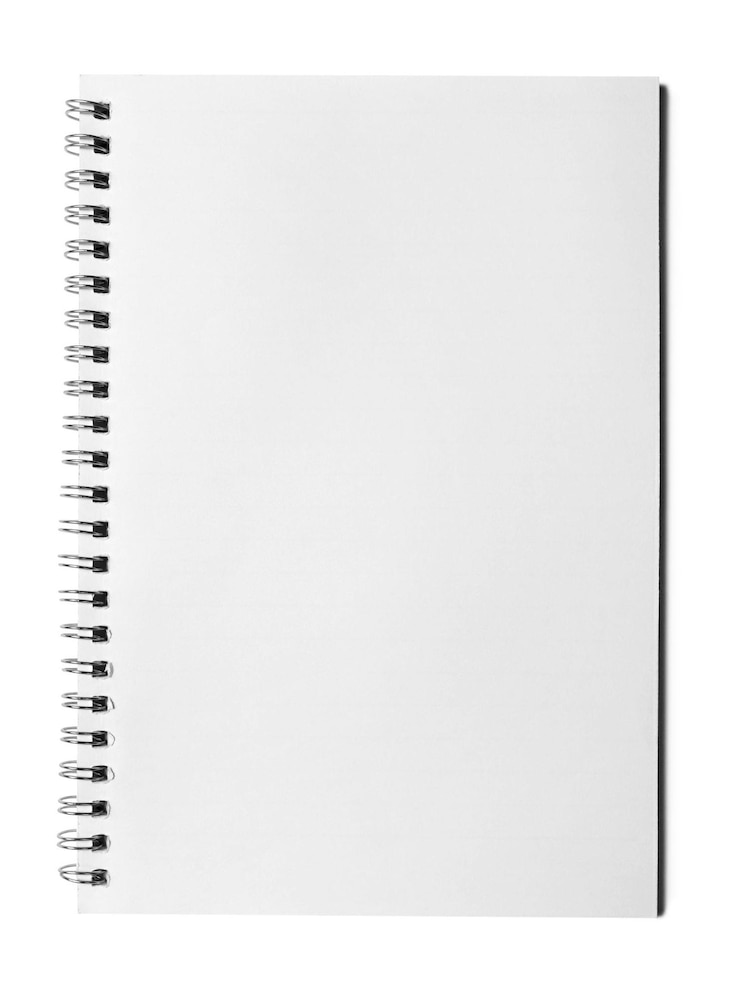Foto bloco de notas isolado em branco com traçado de recorte