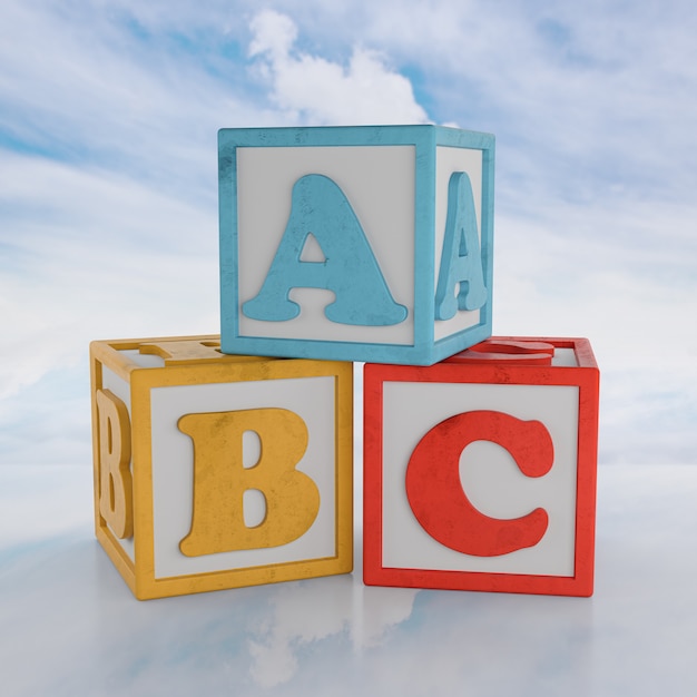Foto blocos de abc em fundo de nuvem. renderização 3d
