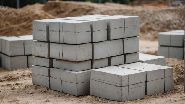 Foto blocos de concreto espalhados em um canteiro de obras