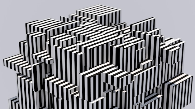 Blocos listrados preto e branco ilustração abstrata renderização 3d