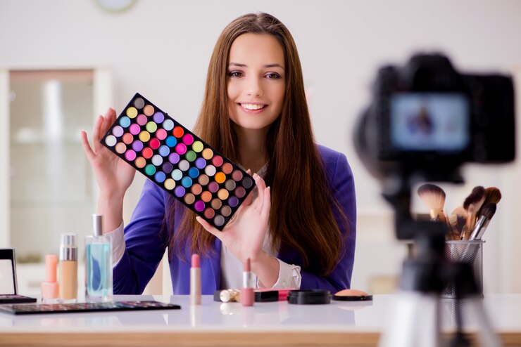 Foto blog de grabación de blogger de moda de belleza