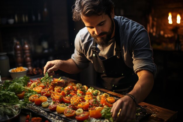 Foto un blogger de comida creativo está creando un video de comida para mostrar sus recetas únicas y platos creativos