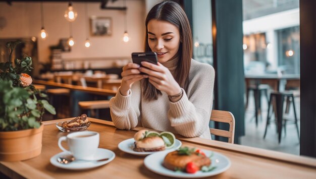 Blogueiros de culinária tirando fotos para seu blog de culinária usando telefones celulares Blogueiras de mulheres tirando fotos