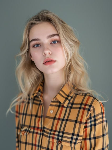 Blonde Frau trägt Burberry-Hemd