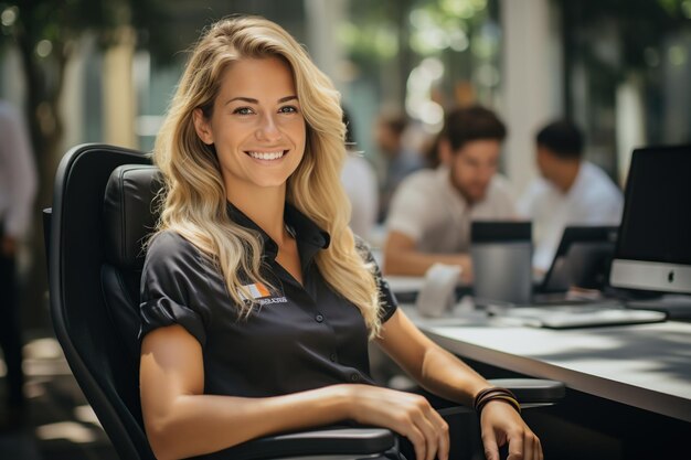 Blonde Geschäftsfrau oder Designerin in einem Coworking-Büro