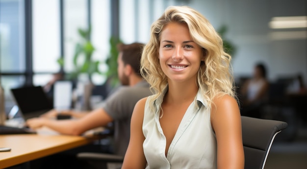 Blonde Geschäftsfrau oder Designerin in einem Coworking-Büro