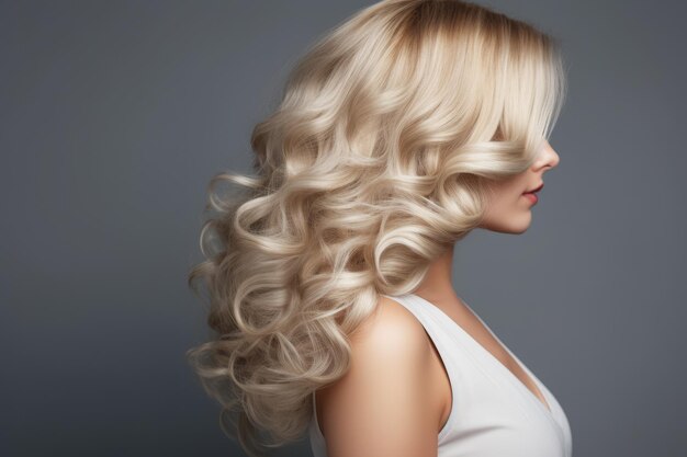 Foto blonde haare auf grauem hintergrund schöne gesunde lange haare frisur frisur haarfarbe verlängerung