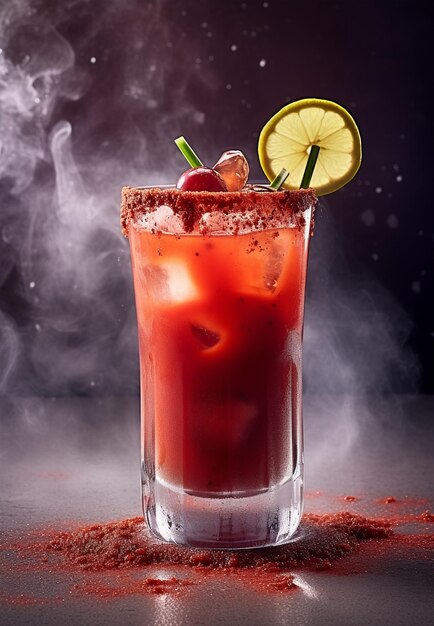 Bloody Mary-Cocktail auf dunklem Steinhintergrund Cocktail mit Tomaten und Basilikum auf rustikalem Hintergrund