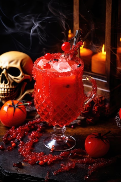 Bloody Mary Cocktail in Glasrauch kommt nach oben Halloween-Getränk KI-generiert