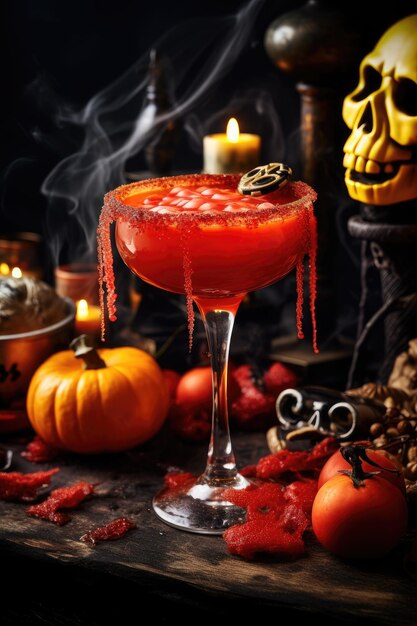Foto bloody mary cóctel en humo de vidrio que viene bebida de halloween generada por ia