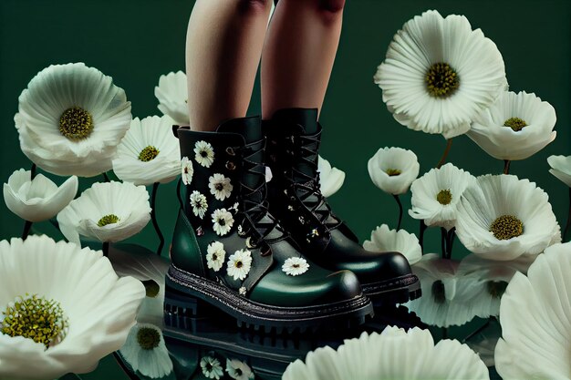 Blooming Beauty Uma foto de arte da moda com botas em flores IA generativa