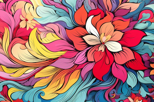 Foto blooming delight exquisito vector de arte de linha pintável com fundo de flor serena