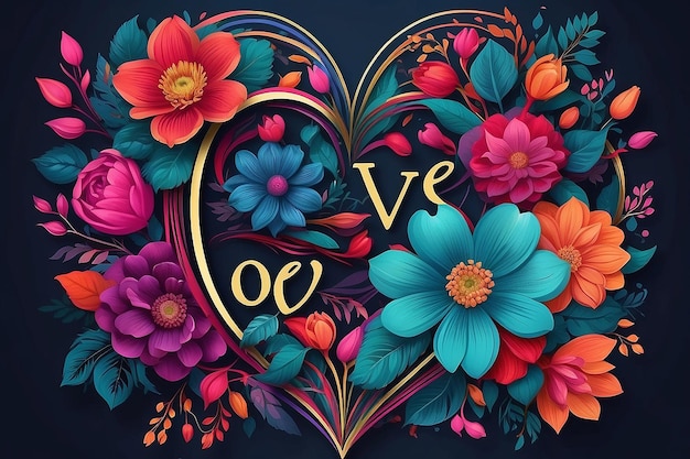 Blooming Love Um cartaz cativante de Dia dos Namorados com flores vibrantes e tipografia elegante Design de IA generativa