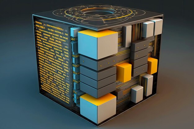 Foto bloque de construcción del sistema que procesa grandes volúmenes de datos para la investigación en minería de datos generativa